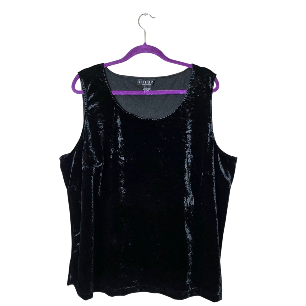 Citron Santa‎ Monica Velvet Silk Tank Top 3X Black Whimsygoth Vamp Grunge Beach